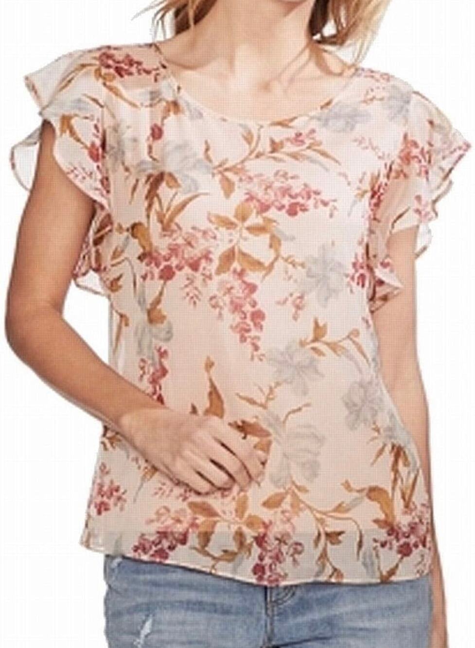Vince Camuto Oasis Bloom Top Pearl Ivory Floral Chiffon Ruffle Sleeve NWT 1X